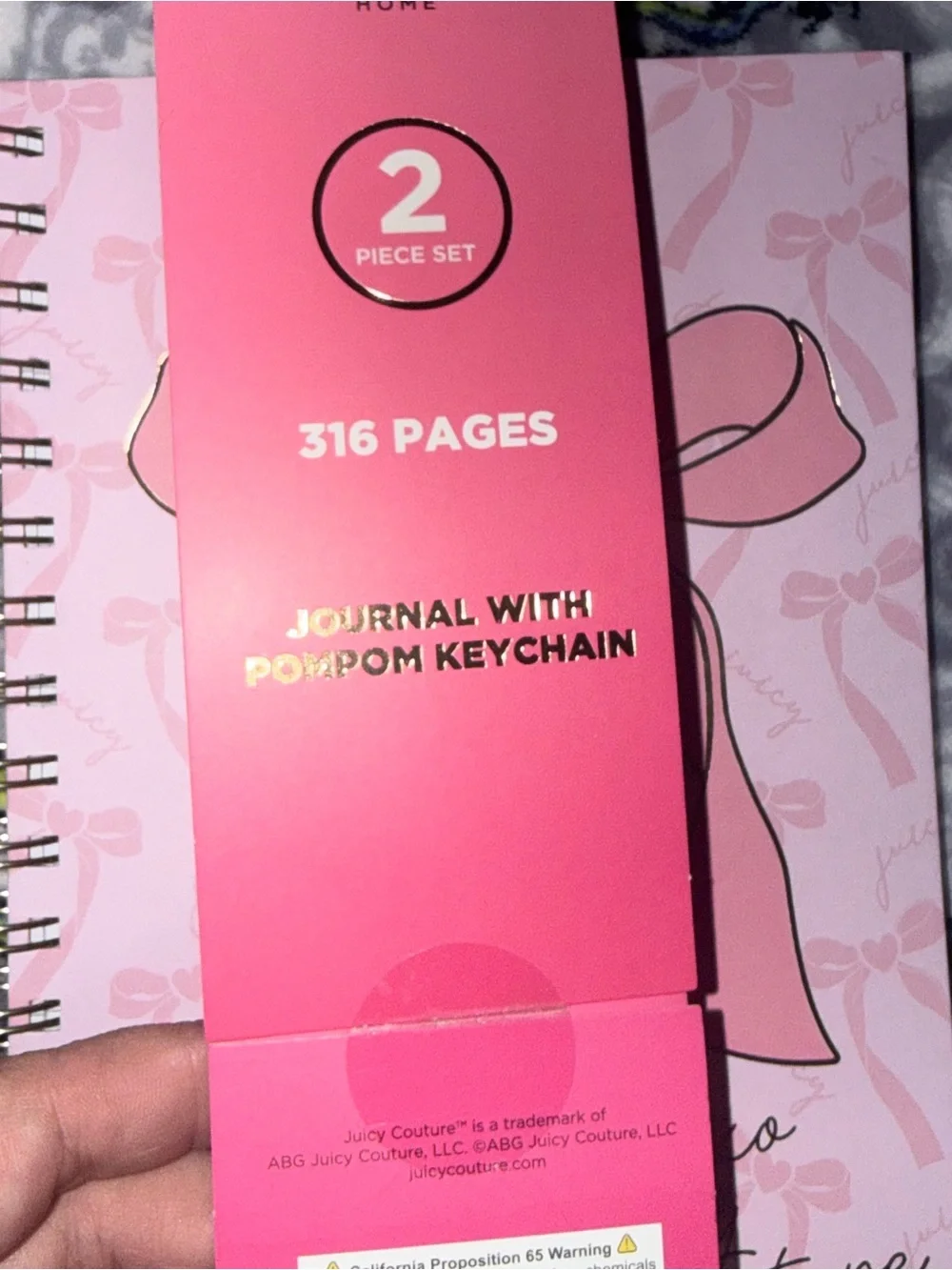 Juicy Couture Home Pink Bow Spiral Journal & Pom Pom Keychain Set
